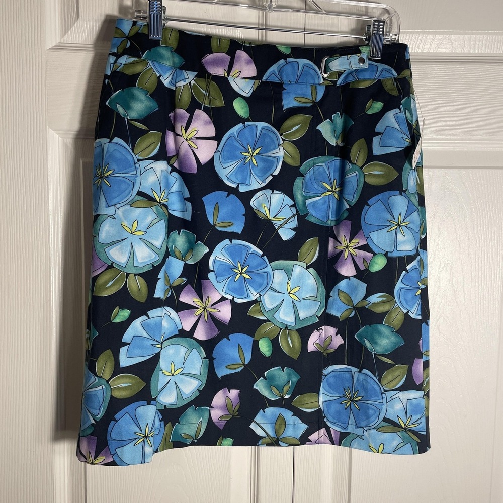 Vintage Talbots Floral Pencil Skirt Women 10 Blue Purple 90s Deadstock USA Made